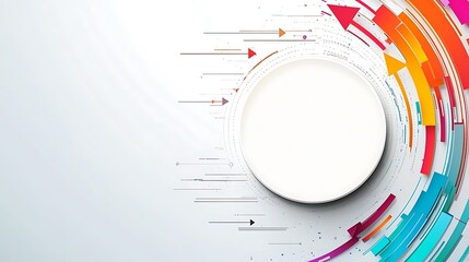 Obraz premium An infographic or mind map with a white background design and colorful arrows on the right side, a large circle in the foreground with blank space for text design, 