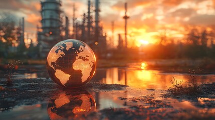 Holographic Globe Visualization Showcasing Shifting Climate Zones and Environmental Impact of Global Warming with a Research Facility in the Background