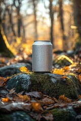 Obraz premium Silver Can with Water Drops in Nature