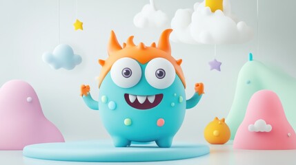 Fototapeta premium Cheerful 3D Cartoon Character for Kids – Playful and Colorful Design with Fun Background