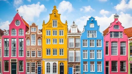 Fototapeta premium A vivid close-up of colorful urban facades with intricate details and spotless glass windows.