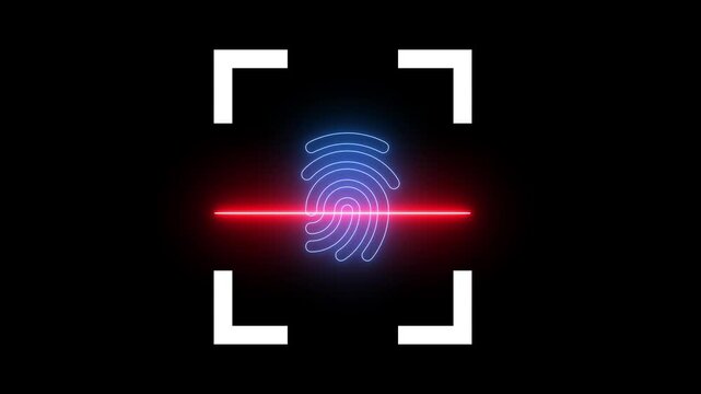 Fingerprint icon animation, Set fingerprint scanning icon sign video, Colorful neon fingerprint surrounded by glowing brackets icon animated