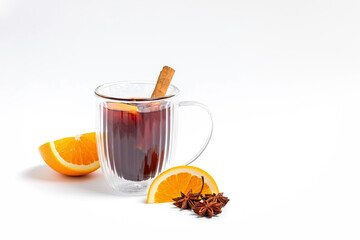 Hot mulled wine with orange, cinnamon and anise