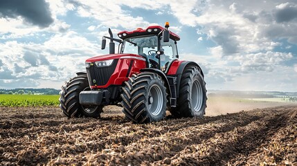 Obraz premium Tractor in action tilling fields countryside agriculture scenic farmscape rural environment dynamic viewpoint