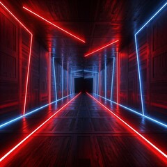 A Futuristic Tunnel of Bold Neon Strips in Fiery Red and Deep Blue