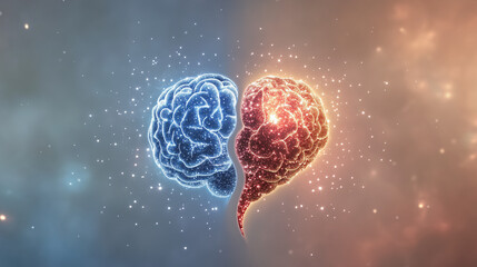 Cosmic brain and heart divided with glowing stars