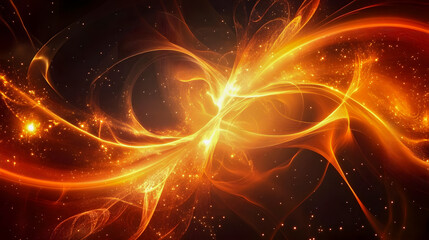 Obraz premium Vibrant Fiery Swirls of Orange and Yellow Energy with Sparkles and Stars in a Deep Space Background for Abstract Concepts and Art Designs