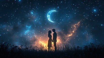 Fototapeta premium Ethereal Embrace Beneath a Cosmic Sky