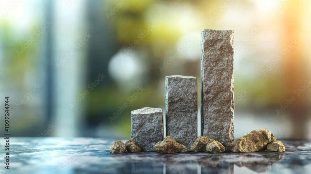 Leinwandbilder growth metrics represented by stone columns on reflective surface