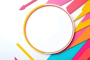  An infographic or mind map with a white background design and colorful arrows on the right side, a large circle in the foreground with blank space for text design, 