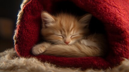 Cute Kitten Snuggled Inside Christmas Stocking