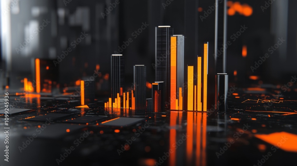 Poster Abstract Financial Chart with Vertical Bars and Digital Background