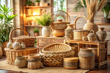 Aesthetic Wicker Decorations for Home Interiors: Captivating Textures of Baskets and Objects for Enriching Home Decor and Creating a Cozy Atmosphere