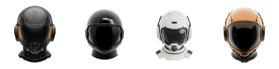 Fototapeta premium Safety helmet protection, A row of diverse helmets showcasing different designs and colors, symbolizing protection and innovation in various fields.