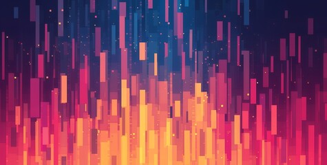 Obraz premium Abstract digital art featuring vibrant vertical rectangles in hues of pink, orange, and blue.