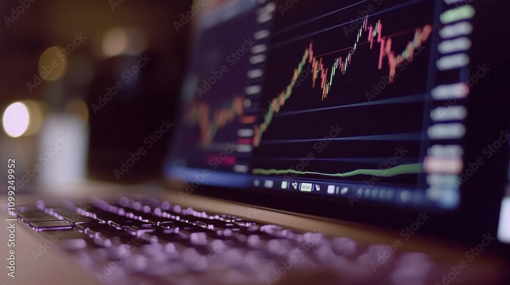 Fototapete Computer Screen Displaying Stock Market Trends with Graph Indicators