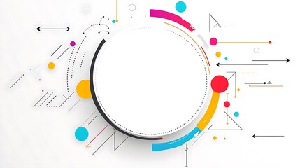 Obraz premium An infographic or mind map with a white background design and colorful arrows on the right side, a large circle in the foreground with blank space for text design, 