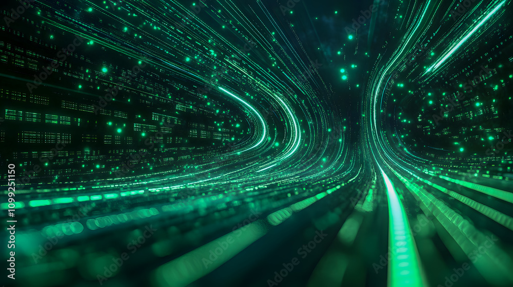 Fototapete futuristic background with glowing digital lines and abstract data patterns in shades of green repre