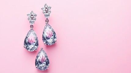 Elegant Pear Shaped Gem Earrings on Soft Pink Background