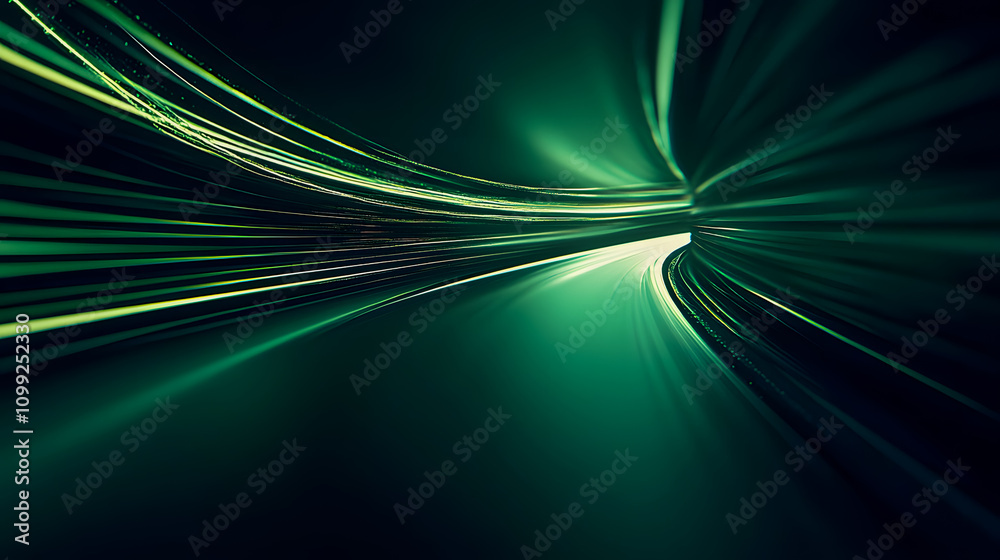 Poster abstract motion background with green light streaks creating a dynamic and futuristic environment fo