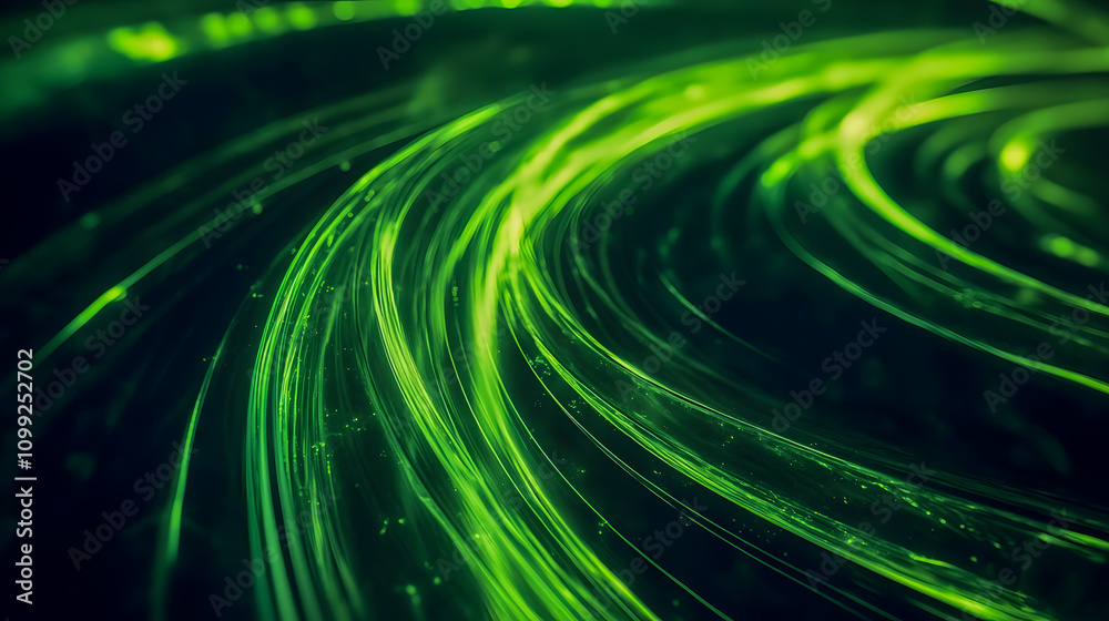 Poster abstract glowing green lines in motion creating a dynamic and futuristic background with luminous tr