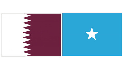 Obraz premium Qatar national flag with Somalia Official flag, both countries flags are in Horizontal shape and isolated on white background. Rectangular colorful design Flag with together