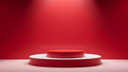Fototapeta premium Clean and sophisticated 3D red podium on a gradient red backdrop, perfect for product display and branding.