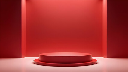 Fototapeta premium Minimalistic 3D red podium against a sleek red gradient backdrop, perfect for advertising and promotional designs.