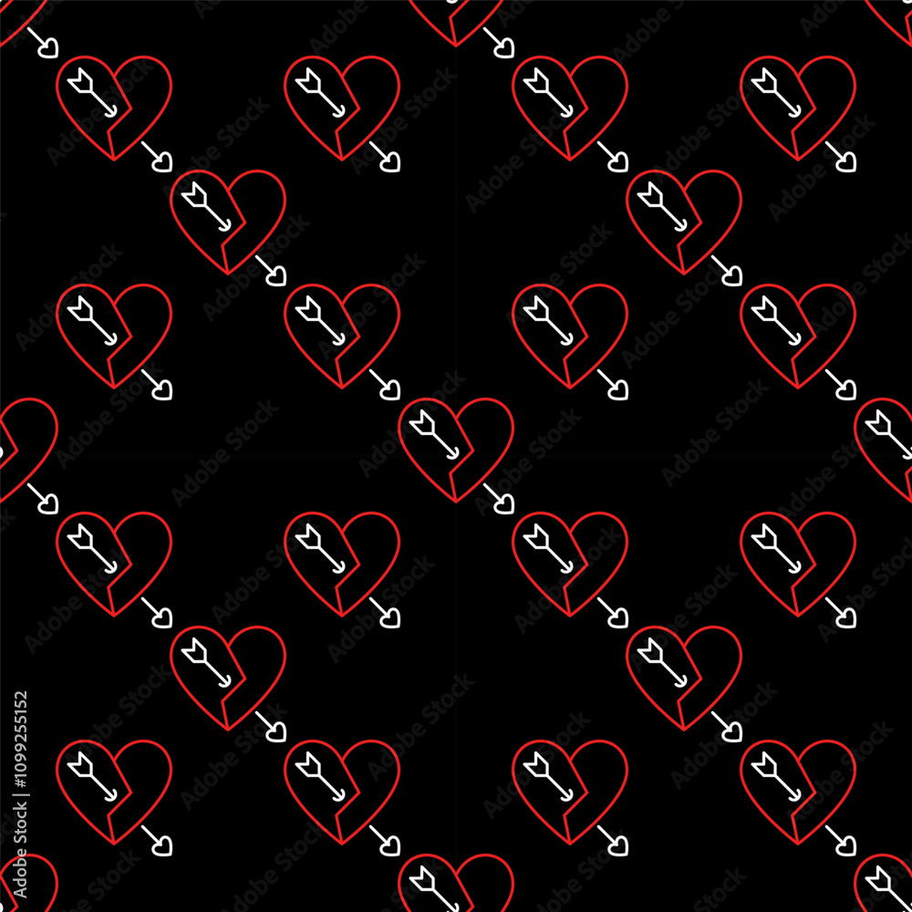 Poster broken heart with arrow vector lost affection seamless pattern