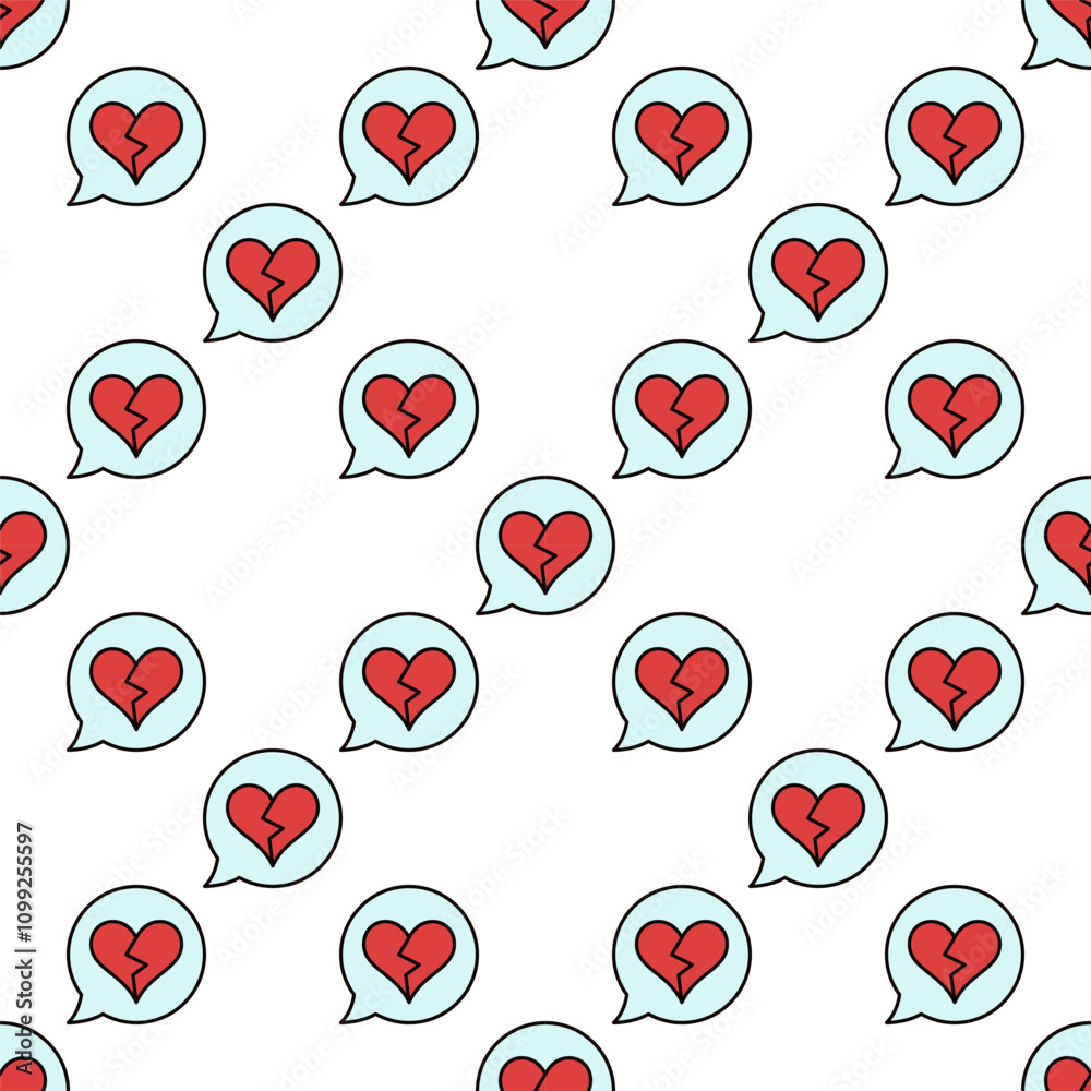 Poster speech bubble with red broken heart vector seamless pattern