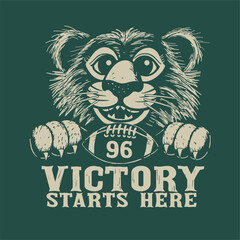 VICTORY STARTS HERE.LION MASCOT ILLUSTRATION T SHIRT PRINTING DESIGN