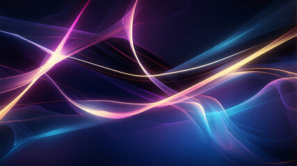 Vibrant and colorful abstract design with flowing lines and curves. The colors are bright and neon-like