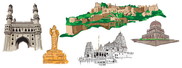 Vector city elements of historical place in Hyderabad
