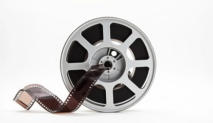 Obraz premium Film Reel and Strip Unrolling on White Background