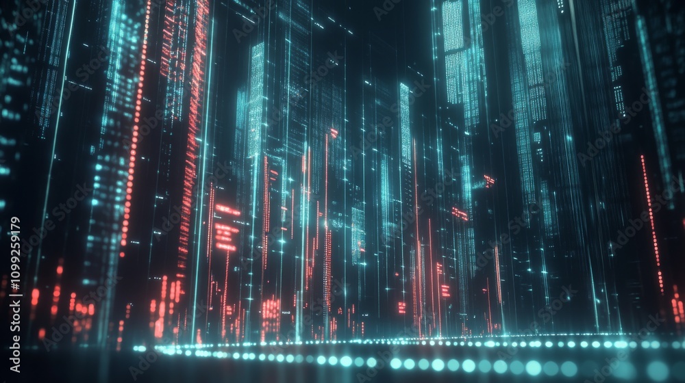 Aufkleber modern abstract futuristic cityscape with neon lights and patterns