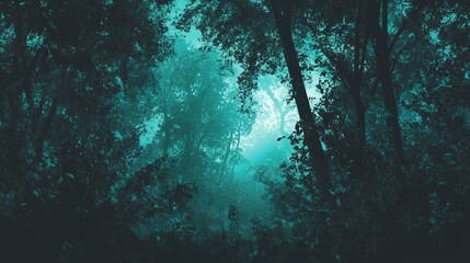 Obraz premium Enigmatic forest path, shrouded in teal mist. An atmospheric scene.