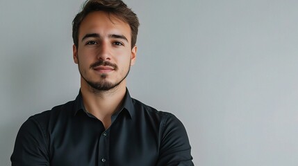 Obraz premium Confident Male Engineer Posing Against Light Background