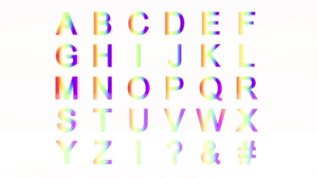 Typography multicolor alphabet letters on white bg 4k