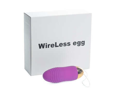purple wireless vibrating egg screen next to a white box on a light background