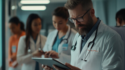 Medical professionals collaborating in a high-tech healthcare environment