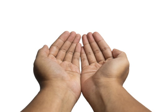 religious man raising his hand praying islam isolated on white background