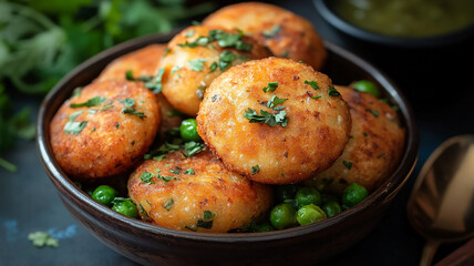 Fototapeta premium Delicious kachori traditional food on dark background generated.AI
