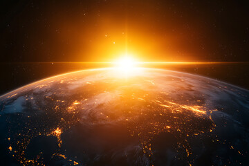 Obraz premium Earthrise: Sunburst over Planet Earth