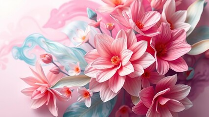 Obraz premium Abstract Floral Design on Pastel Colours, floral pattern, whimsical design, pastel colours