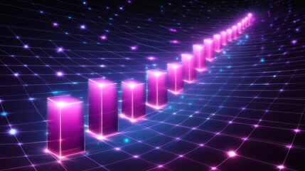 Fototapeta premium Vibrant Abstract Graph Bars on a Futuristic Grid Background