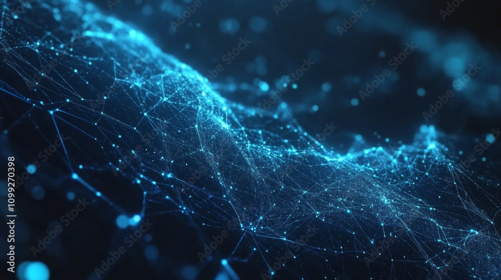 Aufkleber abstract blue digital technology network forming waves and shapes