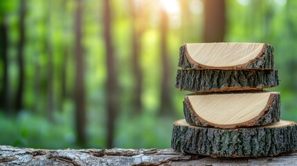Naklejka premium Stacked Wood Slices Nature Background Forest Lumber Tree Trunk