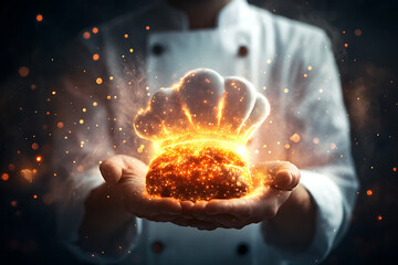 Culinary Magic: A Chef's Passion Embodied in a Glowing Bread.  Experience the art of cooking, the magic of flavor, and the passion of a chef's creation.