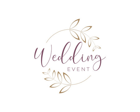 Wedding Planner Event Organizer Floral Frame Decoration Luxury Vector Logo Design Illustration