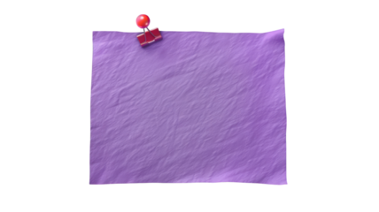 Eye-catching Purple Paper Note with a Red Push Pin Isolated on a Clean Background for Effective Message Delivery and Reminders